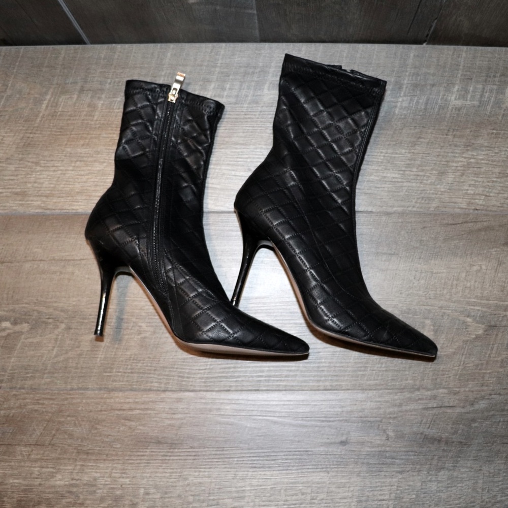 vivianly Stretch Pointed Toe Sock Booties Mid-Calf Ankle Boot